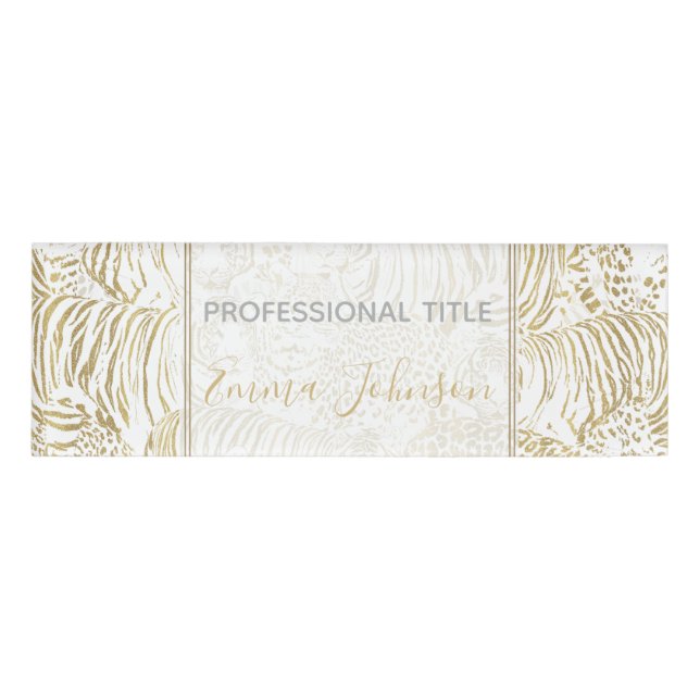 Gold Leopard Tiger Animals Name Tag (Front)