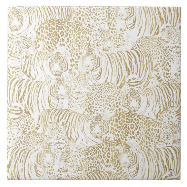 Gold Leopard Tiger Animals Pattern Tile (Front)