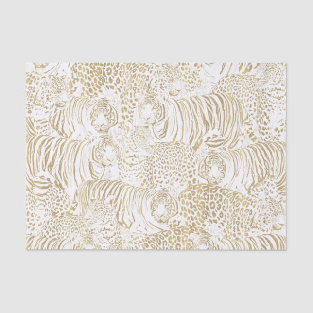 Gold Leopard Tiger Animals Pattern Tissue Paper (Front)