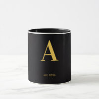 Gold Letter A Black Mug | Minimalist Monogram Mug