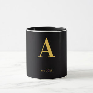 Gold Letter A Black Mug Minimalist Monogram Mug