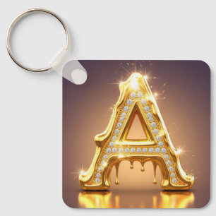 Gold Letter A Diamonds Dripping Monogram Gift Key Ring