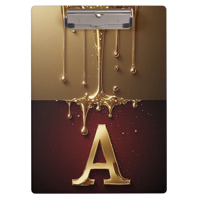 Gold Letter A Monogram With Dripping Metall Clipboard (Front)