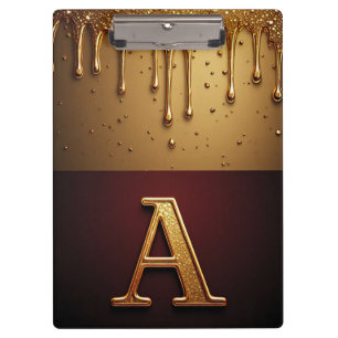Gold Letter A Monogram With Dripping Metall Clipboard