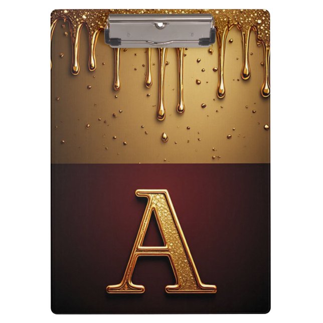 Gold Letter A Monogram With Dripping Metall Clipboard (Front)