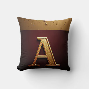 Gold Letter A Monogram With Dripping Metall Cushion