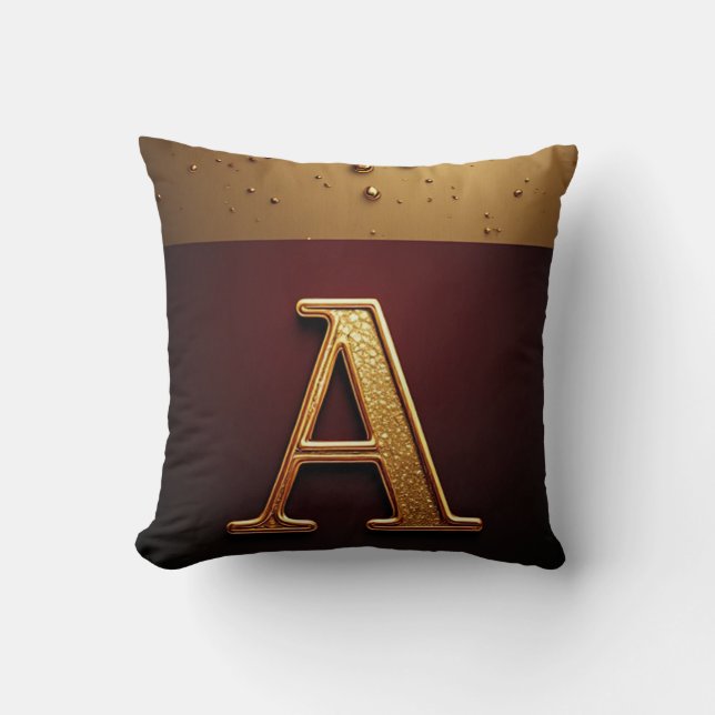 Gold Letter A Monogram With Dripping Metall Cushion (Front)
