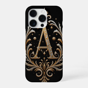 Gold Letter A with Floral Decorations iPhone 16 Pro Case