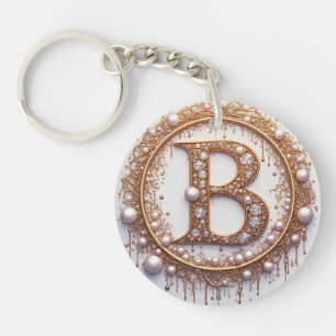 Gold Letter B Monogram Pearls Jewellery Wedding Key Ring