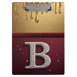 Gold Letter B Monogram With Dripping Metall Clipboard