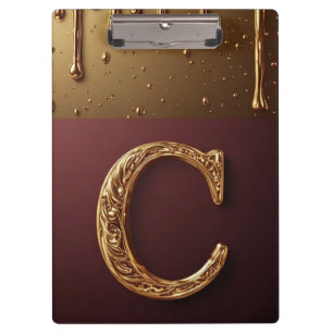 Gold Letter C Monogram With Dripping Metall Clipboard