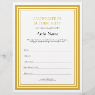 Gold Letter Certificate of Authenticity Template Custom Letterhead
