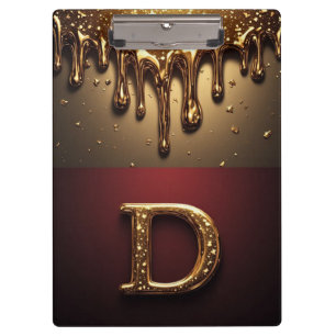 Gold Letter D Monogram With Dripping Metall Clipboard
