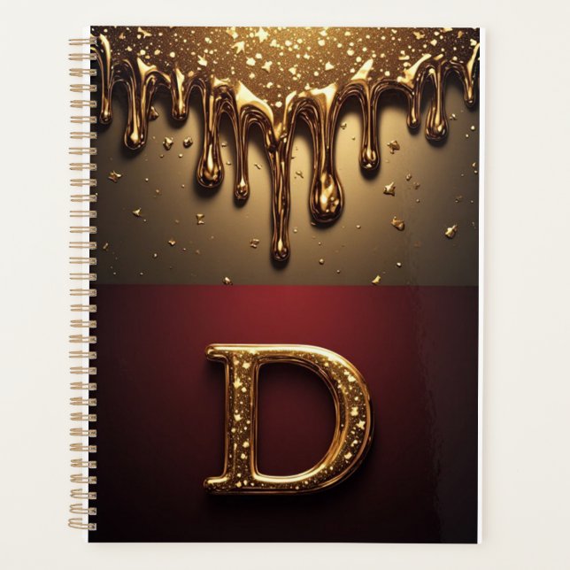 Gold Letter D Monogram With Dripping Metall Planner (Front)