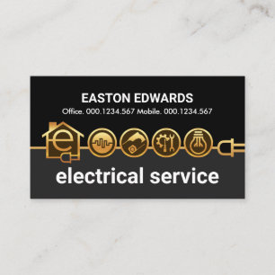 Gold Letter-e Electrical Icons Power Line Business Card