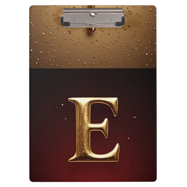 Gold Letter E Monogram With Dripping Metall Clipboard (Front)