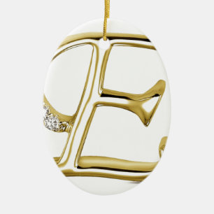 GOLD LETTER " E "WITH DIAMONDS CERAMIC TREE DECORATION