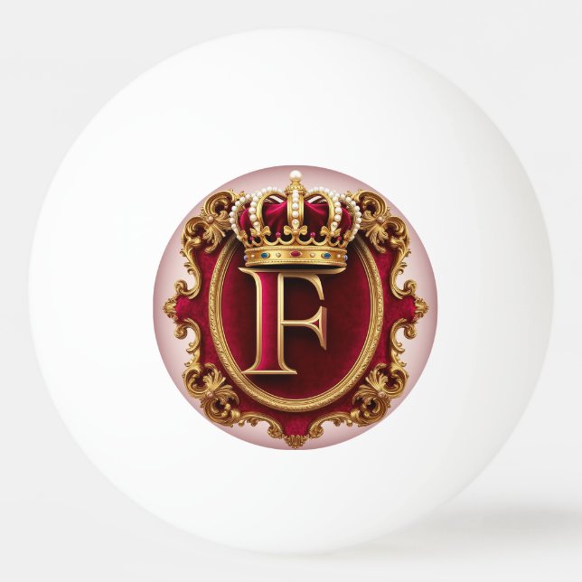 👑 Gold Letter F Crown Monogram Luxury Gift Ping Pong Ball (Front)