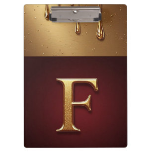 Gold Letter F Monogram With Dripping Metall Clipboard