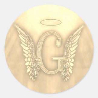 Gold Letter G Angel Monogram Classic Round Sticker