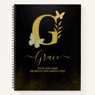 Gold Letter G Butterfly Notebook Cover
