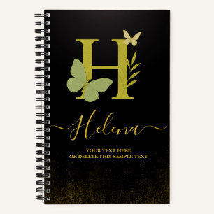 Gold Letter H Butterfly Spiral Notebook