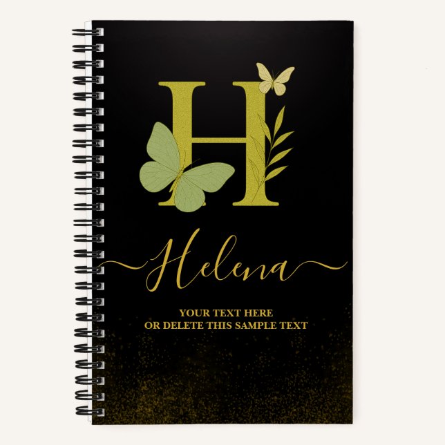 Gold Letter H Butterfly Spiral Notebook (Front)