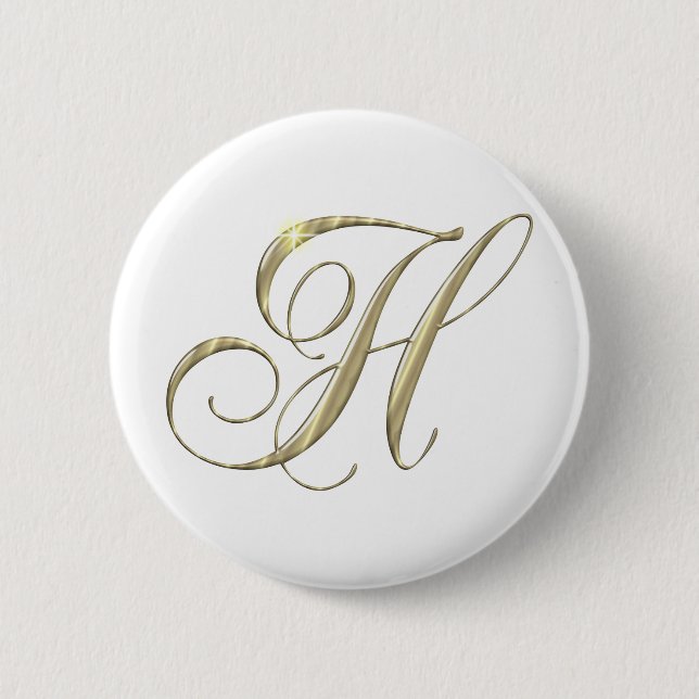 Gold Letter H Monogram Initial Gift 6 Cm Round Badge (Front)