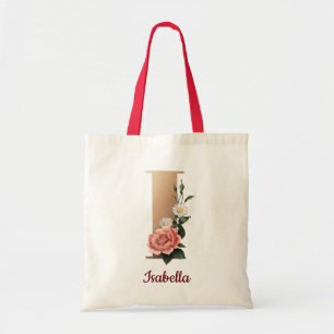 Gold Letter I and Blush Floral Personalised chic Tote Bag