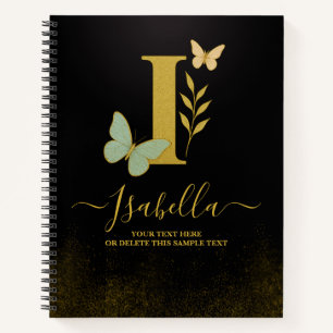 Gold Letter I Butterfly Notebook Cover