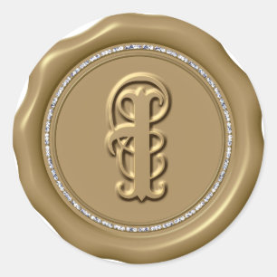 *~* Gold Letter I Diamond Circle Wax Seal Stickers