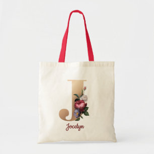 Gold Letter J and Blush Floral Personalised chic Tote Bag