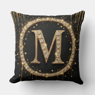 Gold Letter M Monogram Personal Initial Gift Cushion