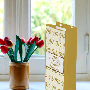 Gold Letter M Pattern Elegant Mother's Day Custom Wine Gift Bag