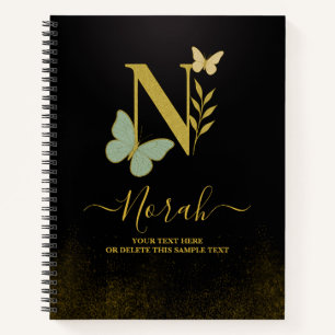 Gold Letter N Butterfly Notebook Cover