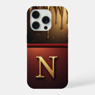 Gold Letter N Monogram With Dripping Metall iPhone 15 Pro Case
