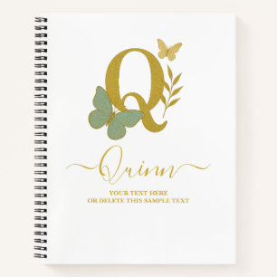 Gold Letter Q Butterfly Notebook Cover