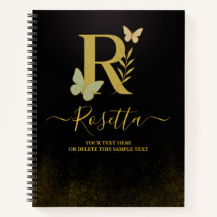 Gold Letter R Butterfly Notebook Cover