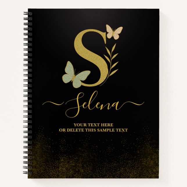 Gold Letter S Butterfly Notebook Cover (Front)