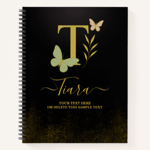 Gold Letter T Butterfly Notebook Cover