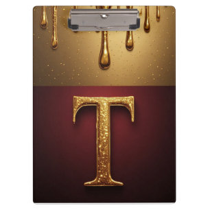 Gold Letter T Monogram With Dripping Metall Clipboard