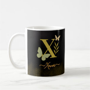 Gold Letter X Butterfly Mug Design
