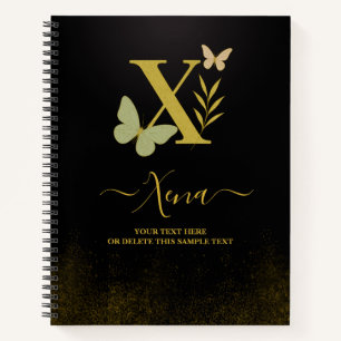 Gold Letter X Butterfly Notebook Cover