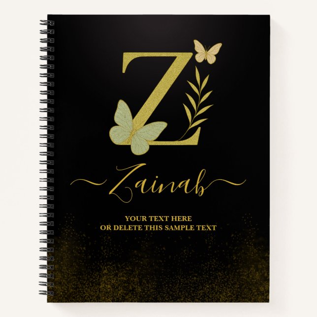 Gold Letter Z Butterfly Notebook Cover (Front)