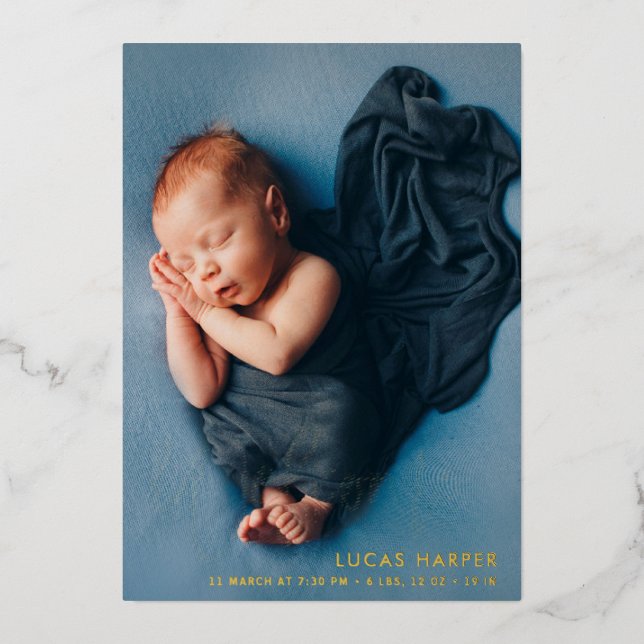 gold lettering baby birth announcement (Front)