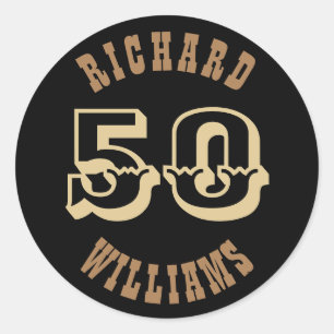 Gold Lettering Fifty 50th Birthday Favour Thank yo Classic Round Sticker