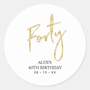 Gold Lettering Forty 40th Birthday Favour Thank yo Classic Round Sticker
