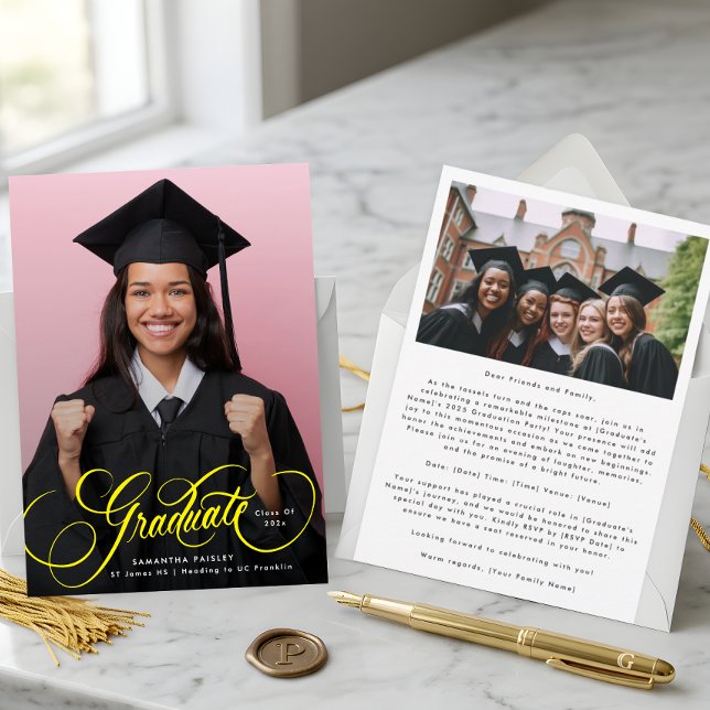 Gold Lettering Graduation Photo Graduate Announcement (Creator Uploaded)