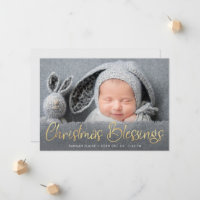 gold lettering holiday birth announcement