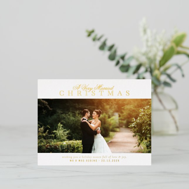 gold lettering holiday wedding announcement  (Standing Front)